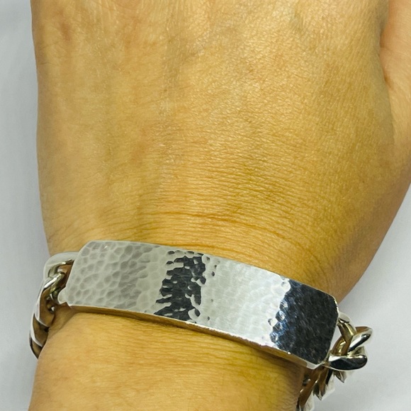 Georg Jensen Smithy Hammered Sterling Silver Link ID Tag Bracelet 590 C - Picture 9 of 12